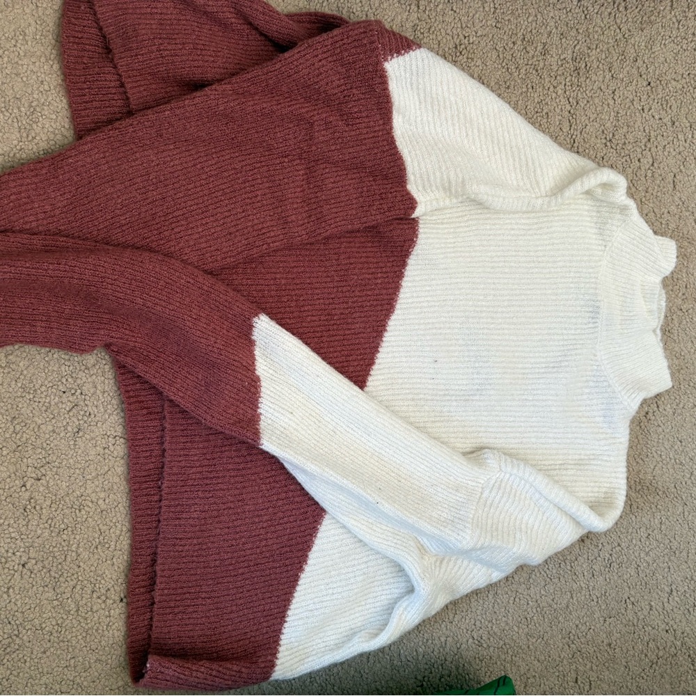 Planet Gold Burgundy and Cream Cowl Neck Sweater